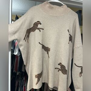 Boutique Leopard Print Beige Sweater